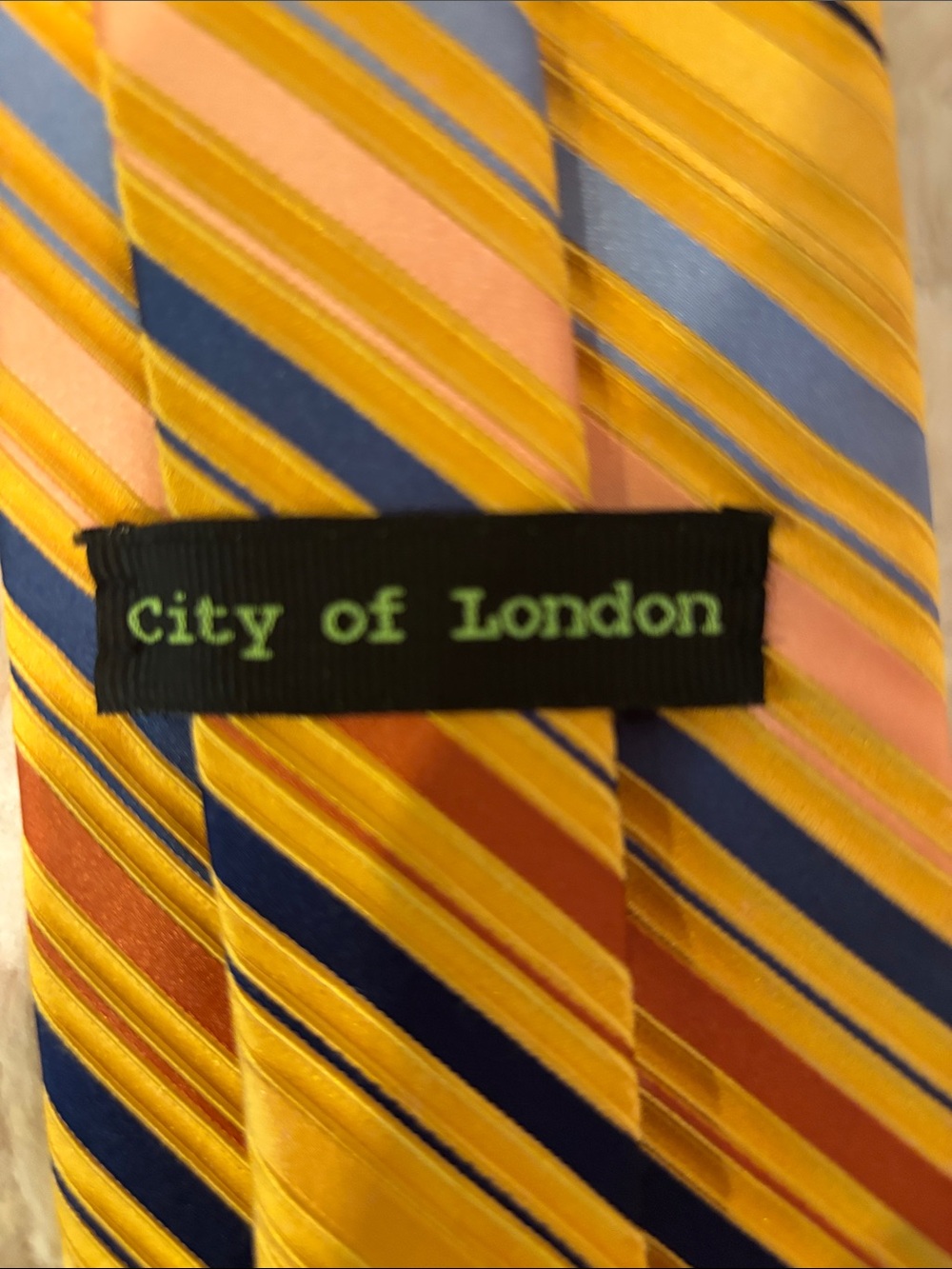 City of London Striped Yellow Silk Tie with Multi Colored Stripesq - Picture 2 of 3